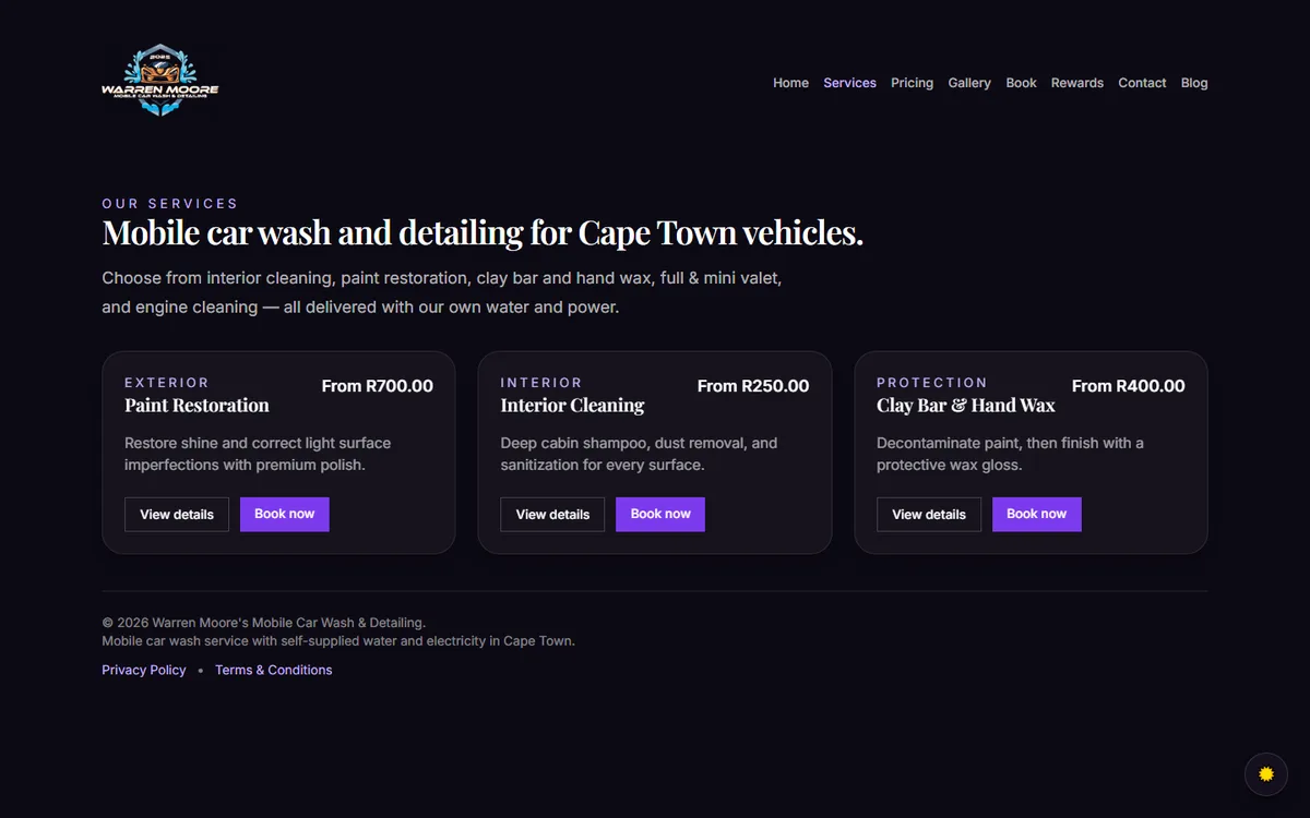 Warren Moore services and pricing page